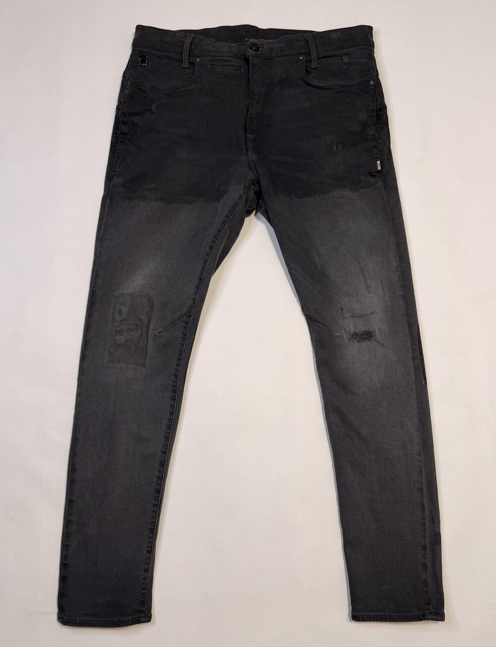 G-Star Raw D-Staq 3D Slim Jeans Mens 34x32 Gray Distressed Charcoal Tapered